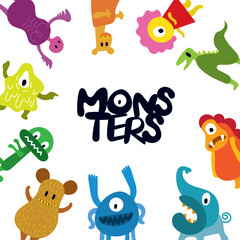 Cute Monsters Cartoon Characters Frame