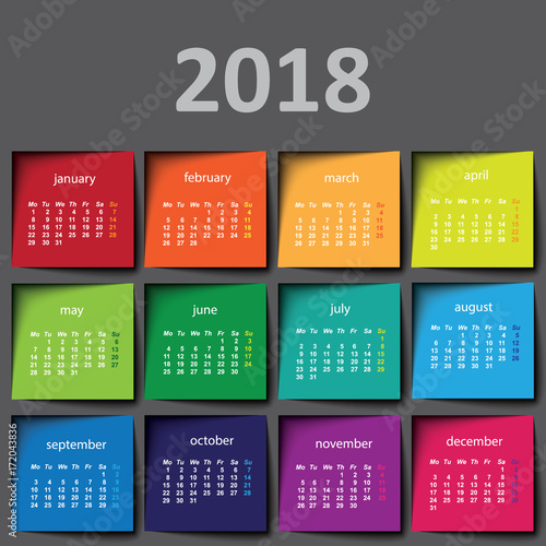 "2018 calendar. Color post it" Stock image and royalty "2018 calendar. Color post it" Stock image and royalty