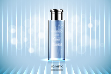 Luxury cosmetic Bottle package skin care cream, Beauty cosmetic product poster, with Bokeh and Water background