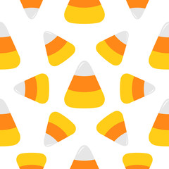 Happy Halloween. Candy corn big. Seamless Pattern. Wrapping paper, textile template. Print template. Flat design. White background.