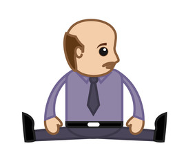 Funny Bald Businessman Character Sitting Pose