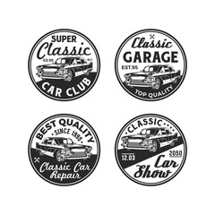 Obraz premium Set of Old Style Vintage Classic Car Vector Logo, Badge, Emblem, Icon, Sticker.