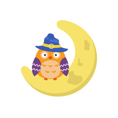 Cartoon owl sitting on the moon