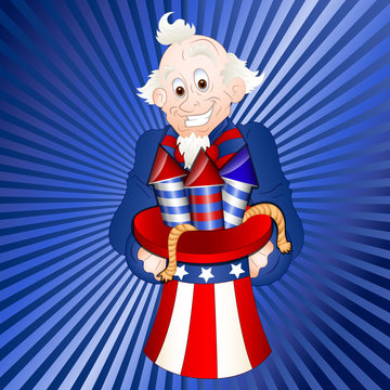 Uncle Sam Presenting Fireworks - Clip-art Vector Illustration