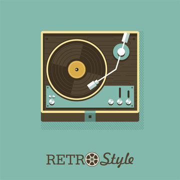 Player for vinyl records. Vector illustration. Logo, emblem.