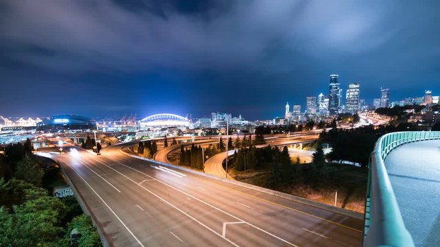 Seattle Downtown Skyline and Freeway Time Lapse