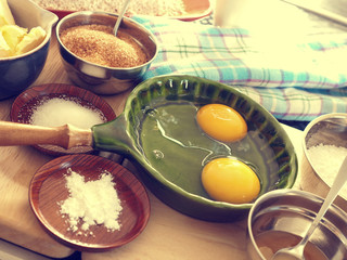 Organic baking ingredients, vintage color stylized