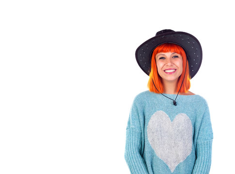 Redhead girl with cawboy hat