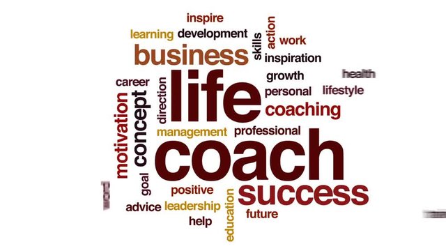 Life coach animated word cloud, text design animation.