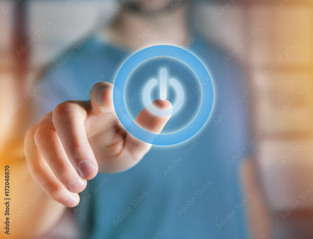 Poster power button symbol displayed on a futuristic interface - technology and energy concept