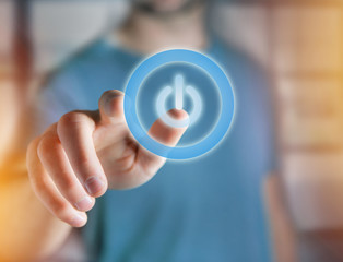 Power button symbol displayed on a futuristic interface - Technology and energy concept