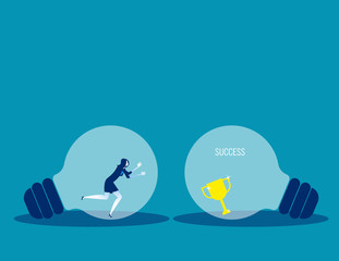 Businesswoman trying to break out of his zone to success. Concept business vector illustration.