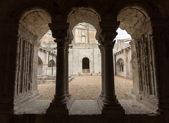 Cloisters in the  Abbey of St. Peter in Montmajour near Arles, France