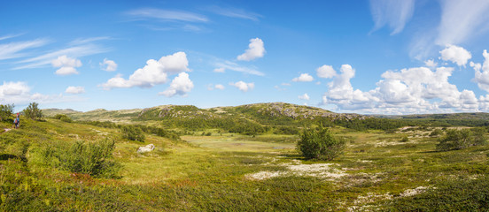 View of the hills and hills in the mountain tundra