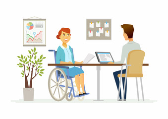 Disabled woman in the office - modern cartoon people characters illustration