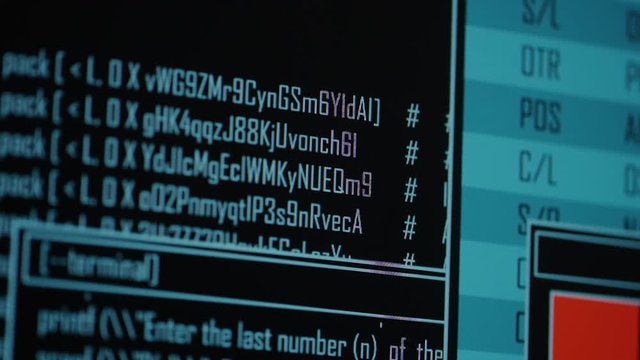 Close up of computer data being loaded or accessed via hacking window terminals