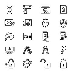 Keys and Locks Thin Line Icon Set. Vector