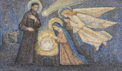 CARAVAGGIO, ITALY - 24-8-2017. Mosaic: Nativity