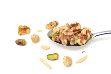 Mixed nuts on white background - isolated