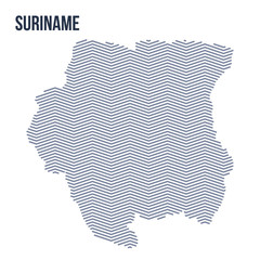 Vector abstract hatched map of Suriname with zig zag lines isolated on a white background.