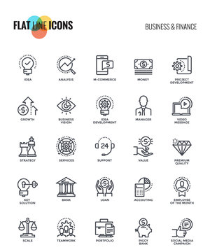 Flat line icons design - Business and Finance