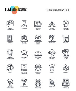Flat line icons design-Education and Knowledge