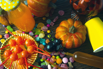 colorful party halloween and candy dessert and drink