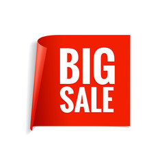 Sale banner. Realistic Red Glossy paper ribbon