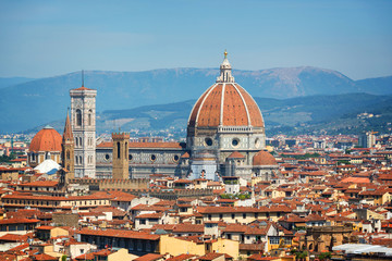 Fototapeta na wymiar Aerial view of Florence with the Basilica Santa Maria del Fiore (Duomo), Tuscany, Italy