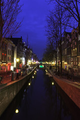 red light district of Amsterdam by night