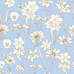 Colored floral seamless pattern with flowers in vintage style. S