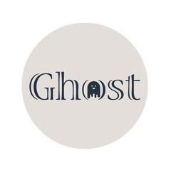 Logotipo Ghost con fantasma en O en circulo gris