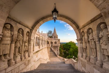 Foto op Canvas Budapest, Hungary - The guardians of the famous Fisherman Bastion on the Buda Hill in the morning © zgphotography