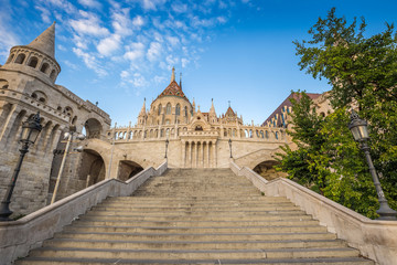 Budapest, Hungary - The beautiful stairs of the Fisherman bastion with the Matthias Church in the...