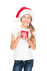 teenager in Santa hat with coffee