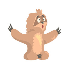 Cute cartoon surprised sloth character sitting on the floor, funny tropical animal vector Illustration