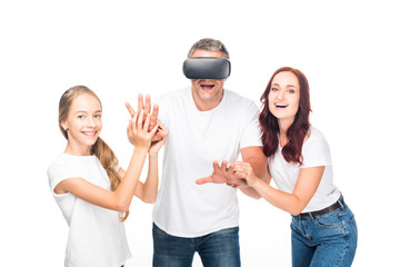 family with virtual reality headset