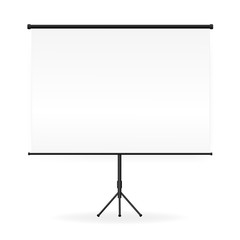 Meeting Projector Screen Vector. Empty White Board Presentation On Tripod  Conference Vector Illustration.