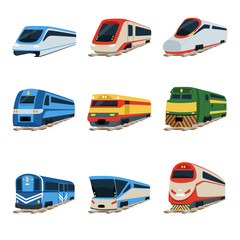 Train locomotive set, railway carriage vector Illustrations © topvectors