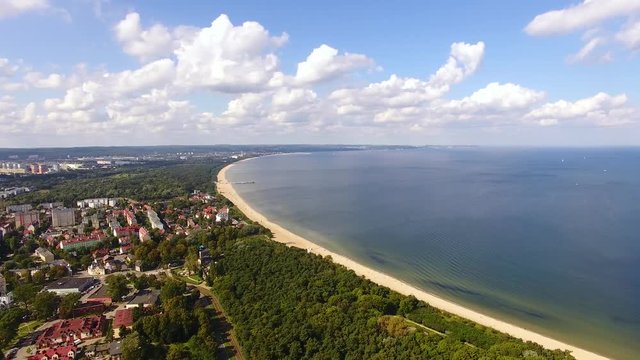 Aerial view of the beach of Gdansk in summer