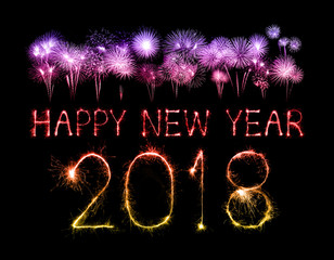 Fototapeta na wymiar Happy new year 2018 written with Sparkle firework