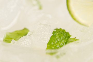 healthy lemonade lime with mint and ice in a glass