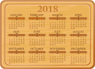 Wooden kitchen calendar for 2018 year