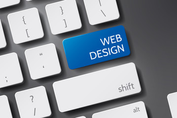 Web Design on Red Keyboard Button. Web Design on Blue Keyboard Button. Keyboard with Web Design Button.
