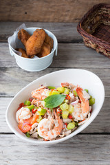 Thai Chinese kale with prawn salad