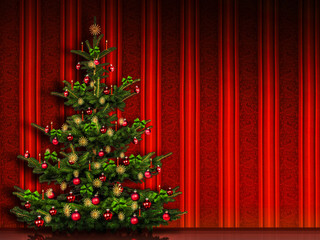 Weihnachtsbaum vor rotr Tapete