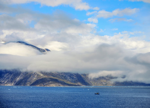 The Prins Christian Sund in Greenland, ice floes and glaciers