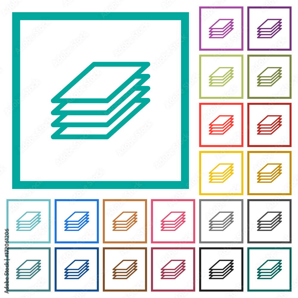 Poster printing papers flat color icons with quadrant frames