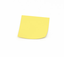 Yellow sticky note reminder on a white background, 3D render