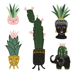 Hand drawn  house plants. Scandinavian style illustration, modern and elegant home decor. Vector design elements.